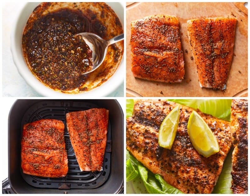 step by step photos for how to make air fryer salmon.