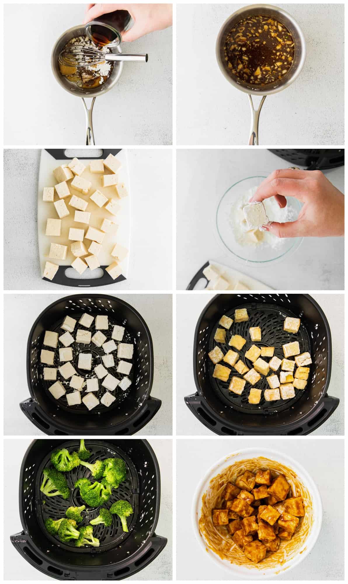 step by step photos for how to make air fryer teriyaki tofu.