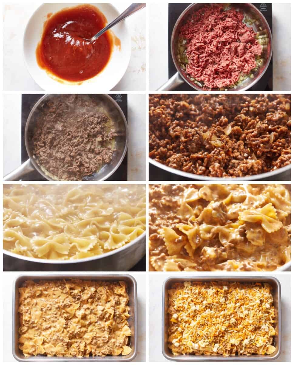 step by step photos for how to make sloppy joe casserole.