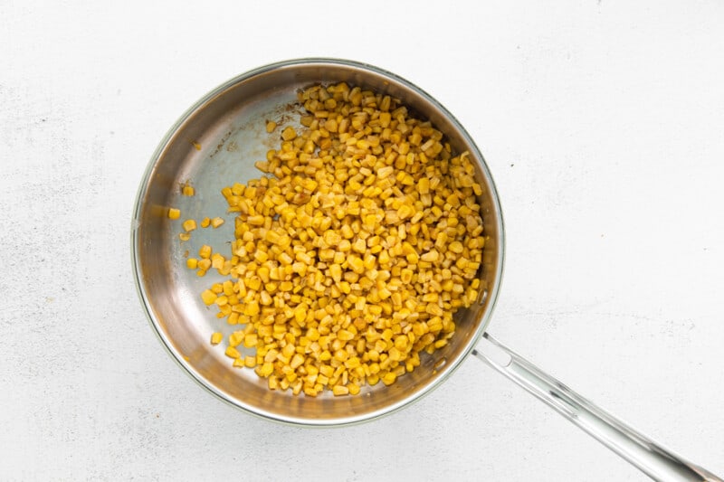 corn in a sauté pan.