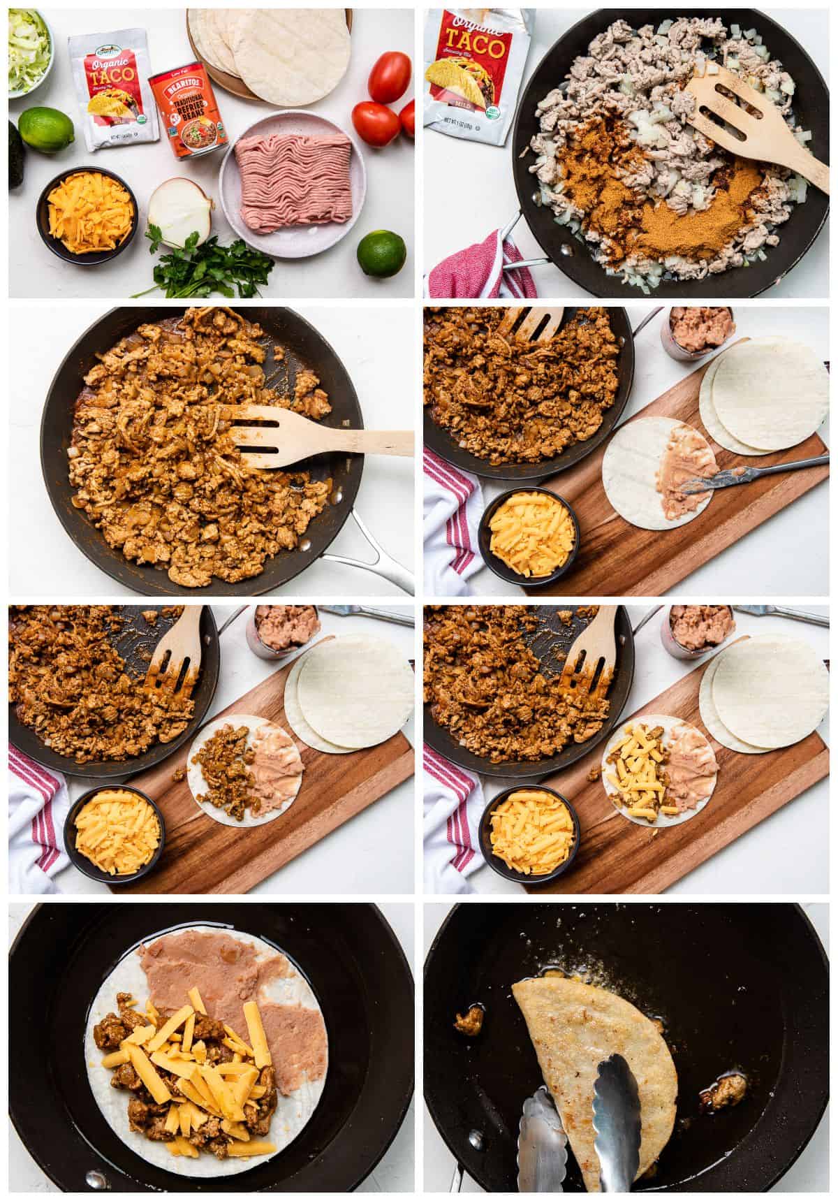 Step by step photos for making turkey tacos. - 6