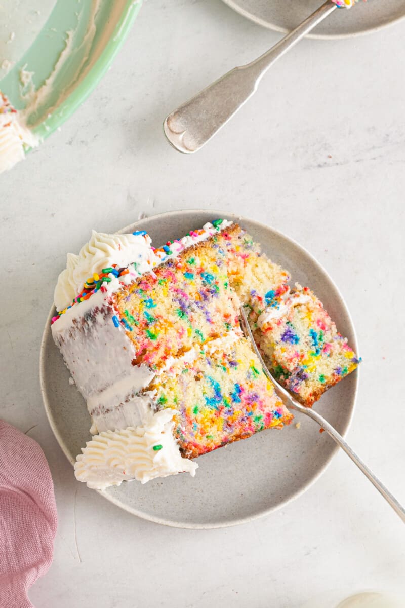 overhead pic of slice of funfetti cake