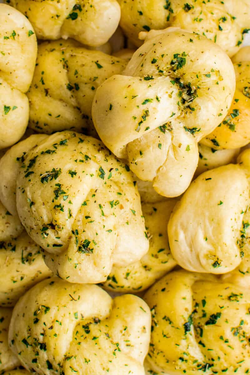 up close overhead image of garlic knots