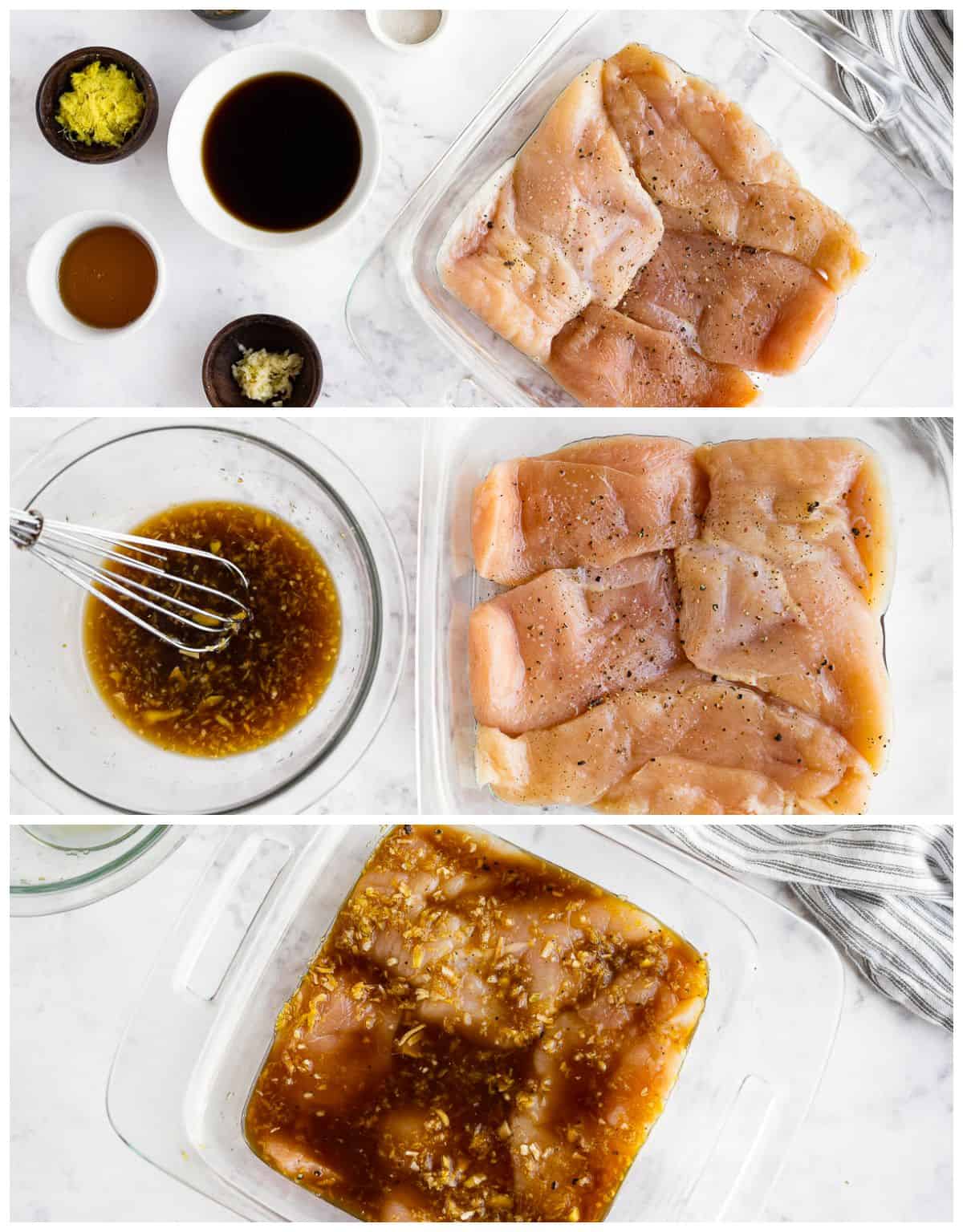 Step by step photos of making grilled teriyaki chicken.