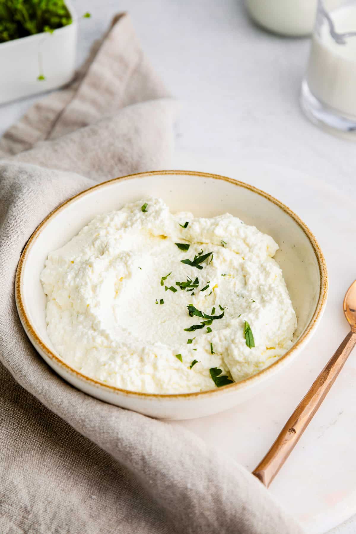 Ricotta cheese in a white bowl. - 9