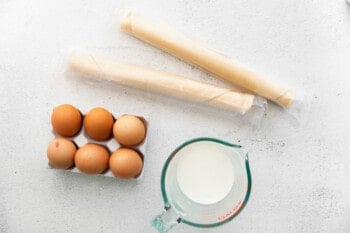 overhead view of ingredients for mini quiches.