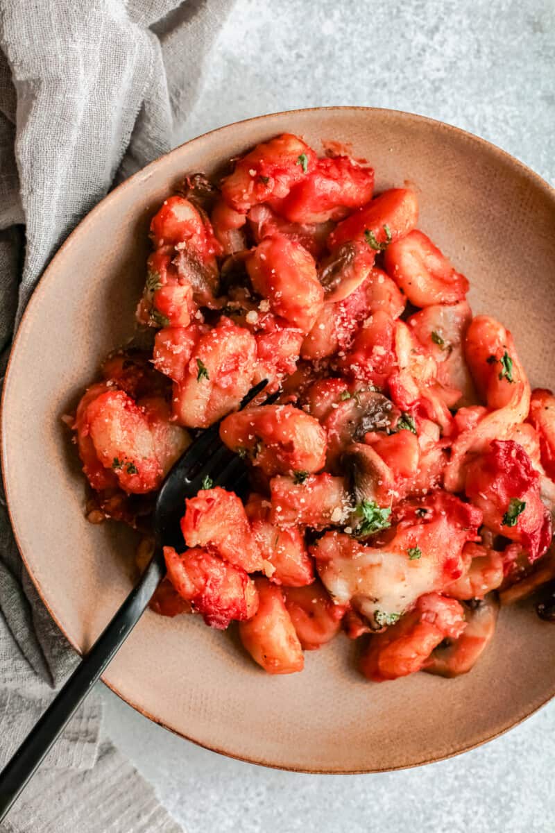 plate with baked gnocchi