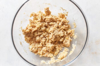 breadcrumbs mixture in a glass bowl.