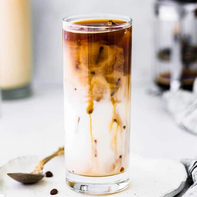 iced caramel macchiato in tall glass