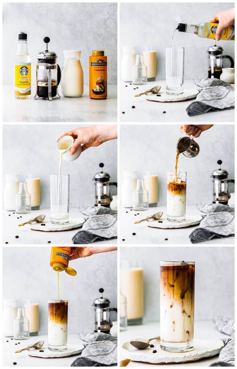 step by step photos for how to make iced caramel macchiato