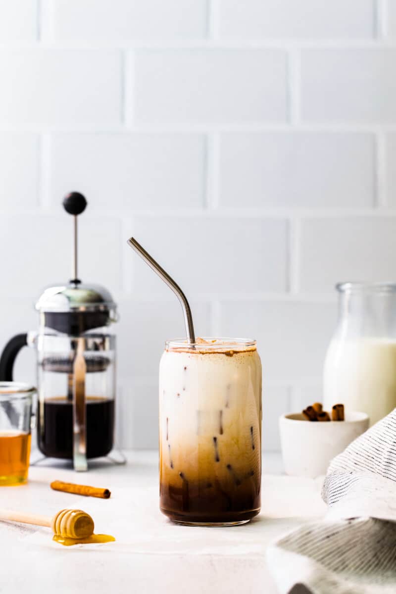 homemade iced honey cinnamon latte