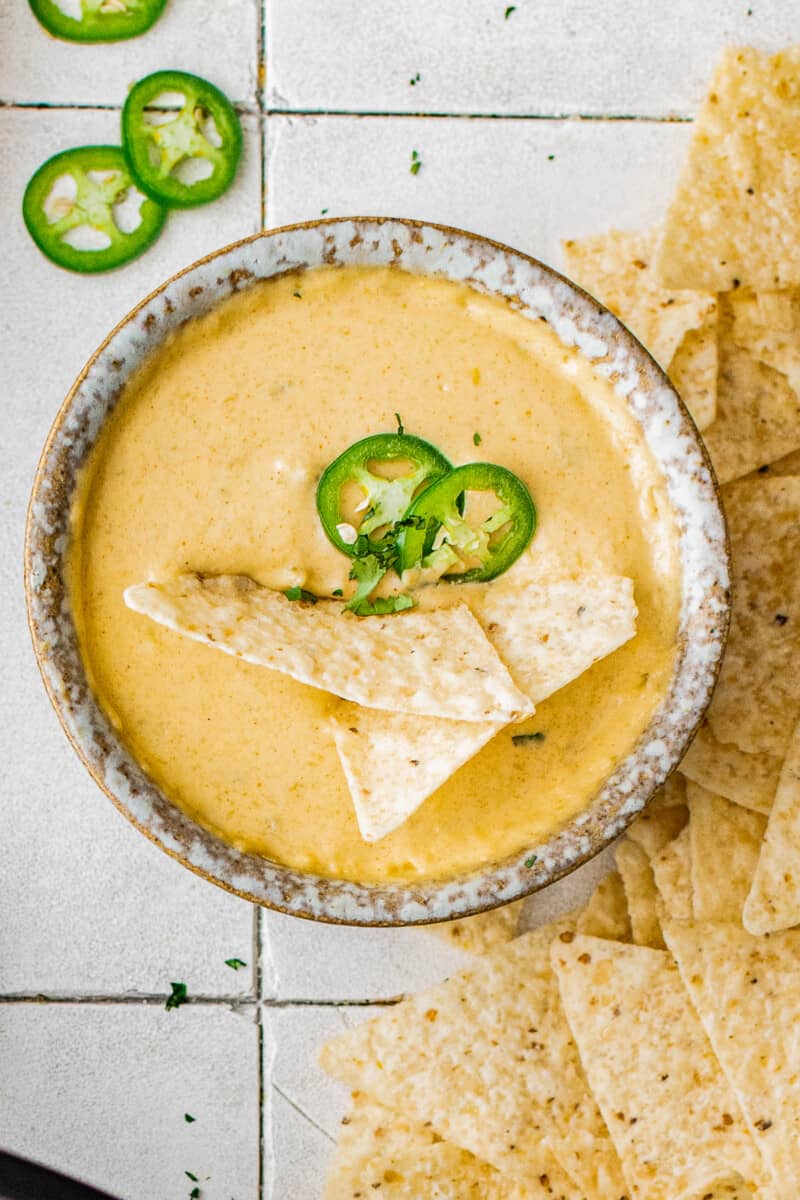 bowl of instant pot queso blanco with chips