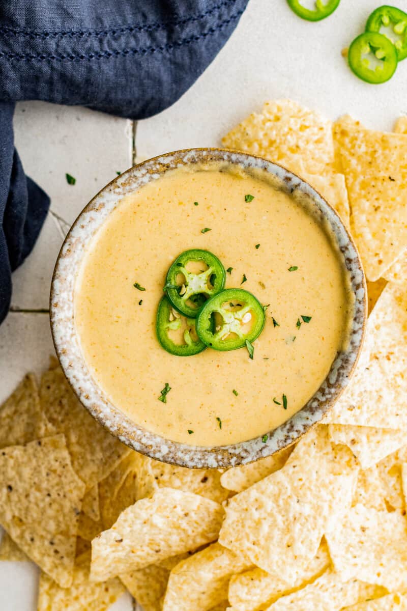 bowl of instant pot queso blanco with jalapenos
