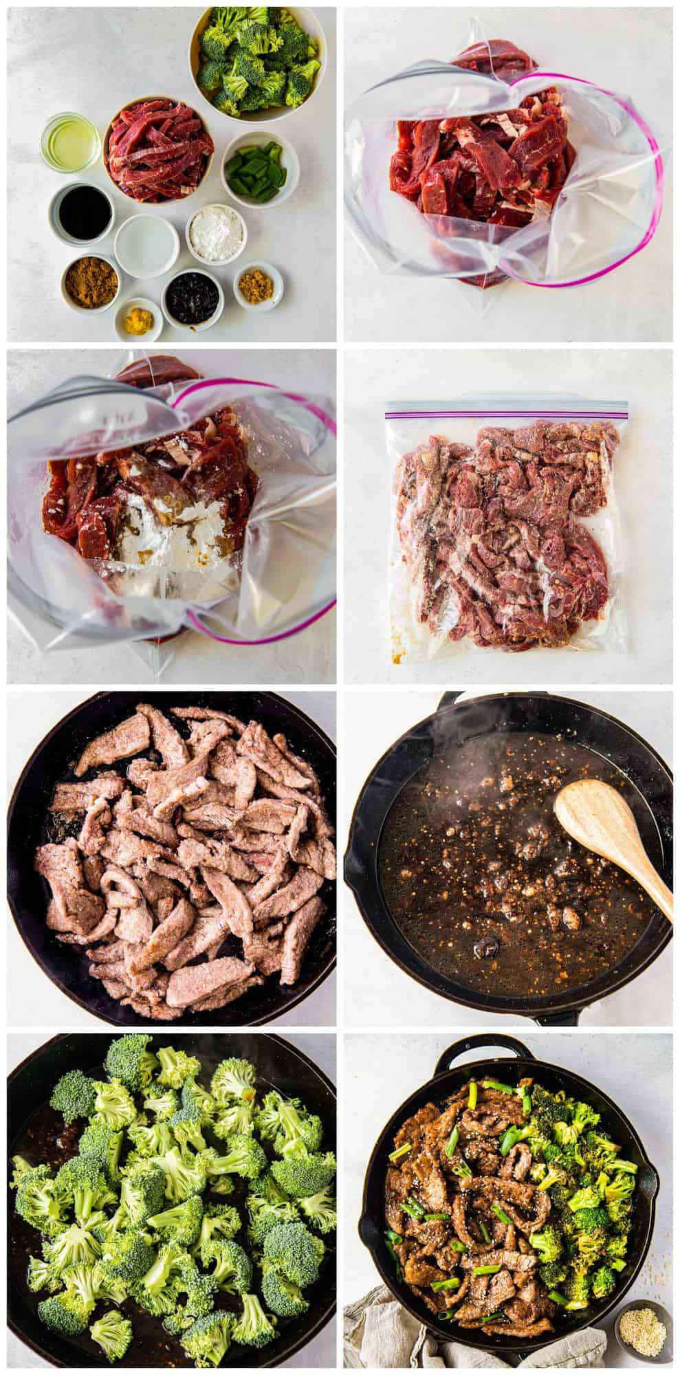 step by step photos for how to make Mongolian beef and broccoli