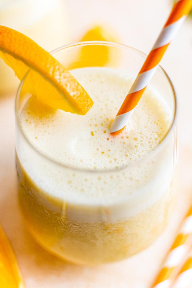 up close homemade orange julius in glass