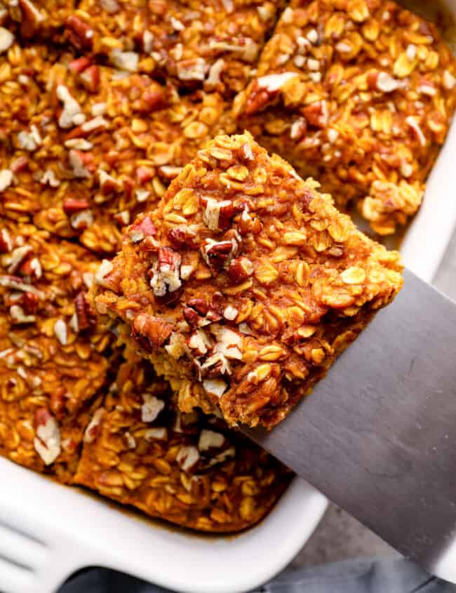 sliced of pumpkin pie baked oatmeal