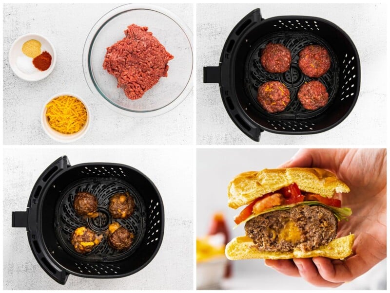 step by step photos for how to make air fryer juicy lucy burgers