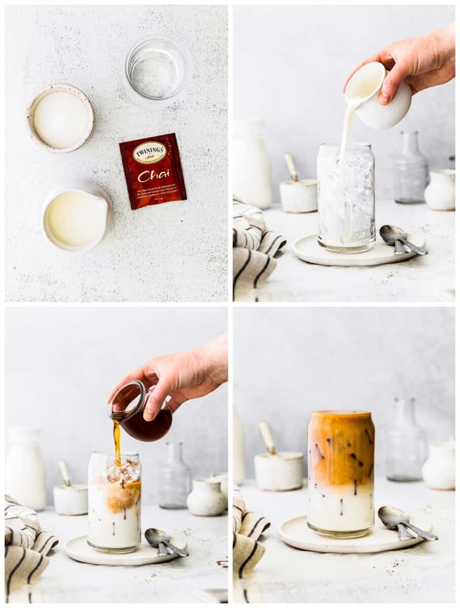 step by step photos for how to make iced chai tea lattes