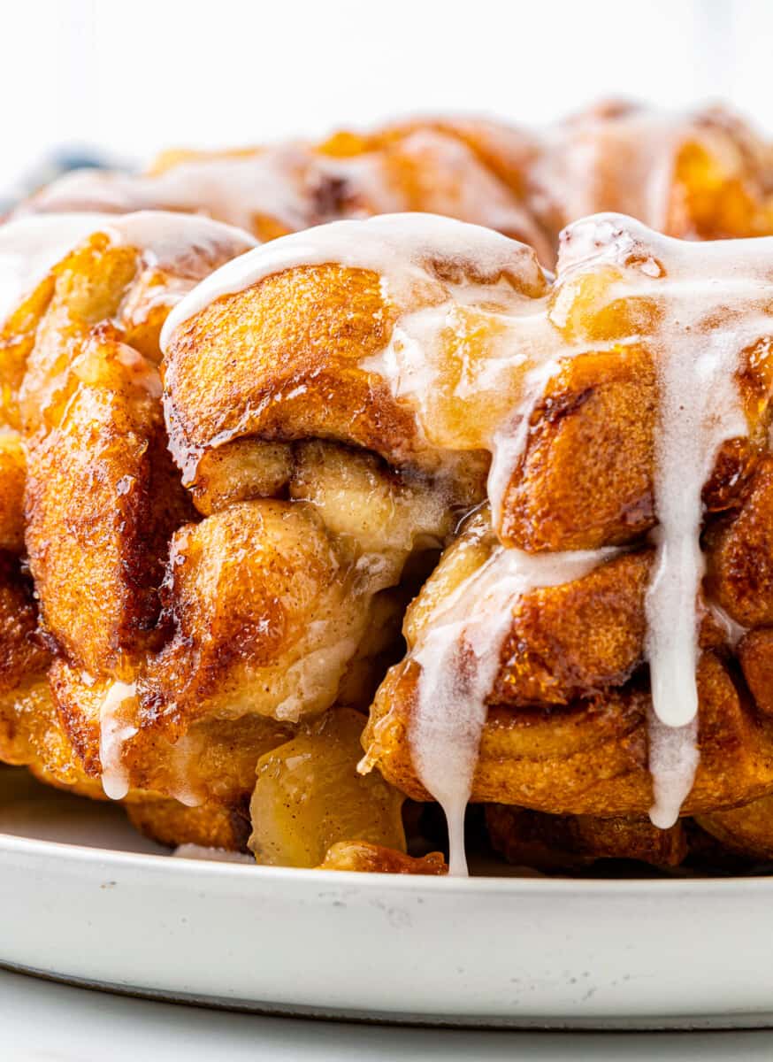 up close iced apple pie monkey bread