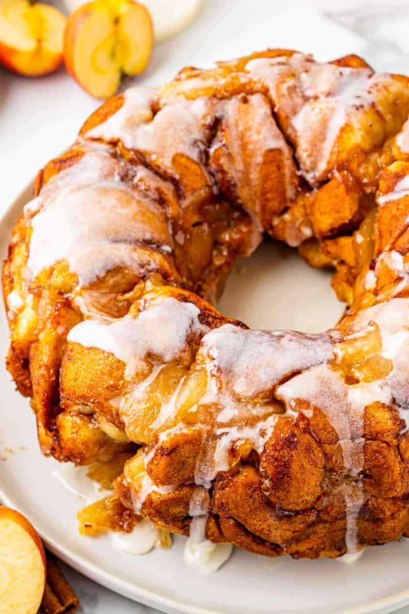 apple pie monkey bread on serving tray