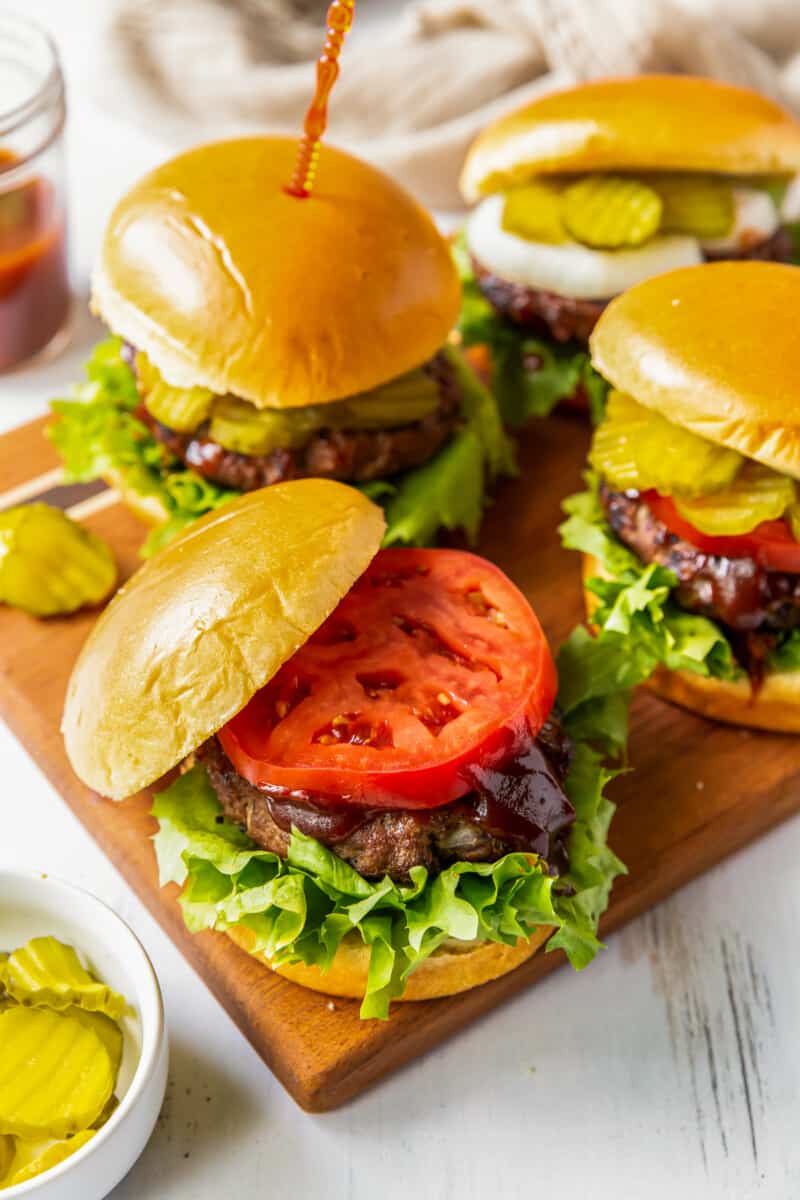 grilled bbq burgers on serving platter