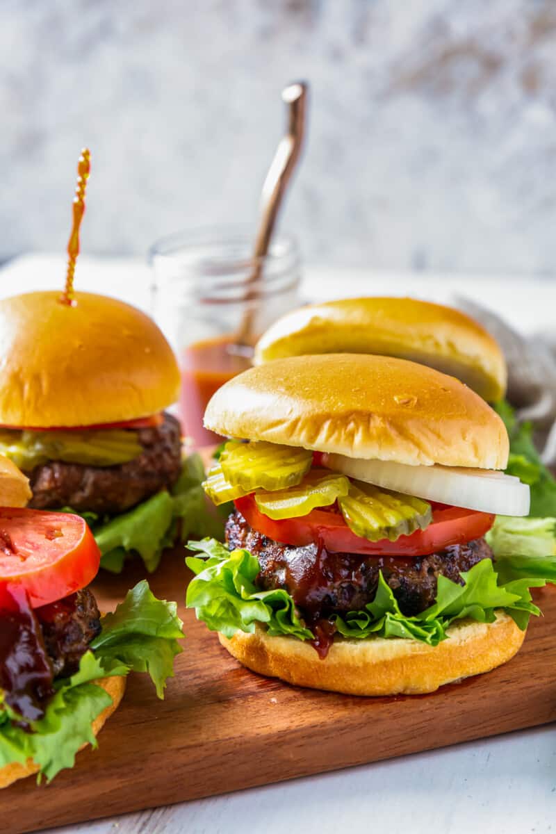 grilled bbq burgers on serving platter