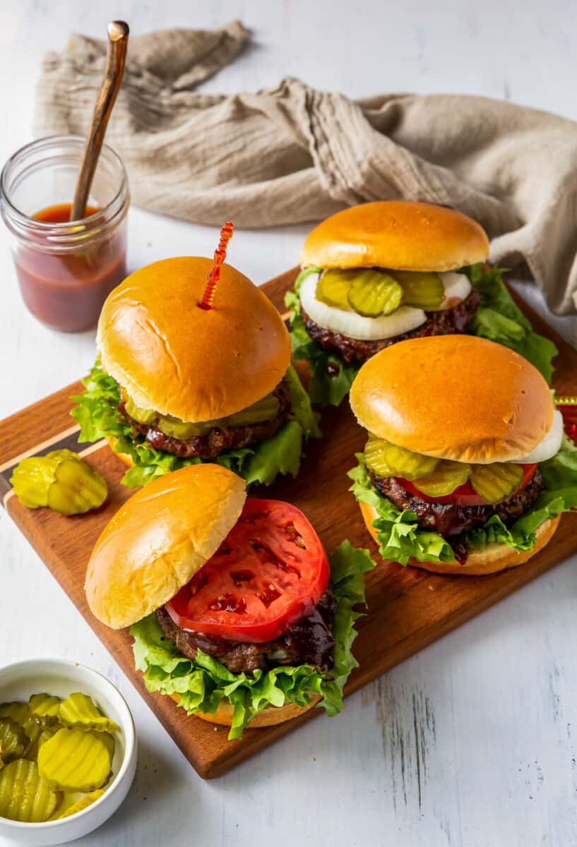 grilled bbq burgers on serving platter