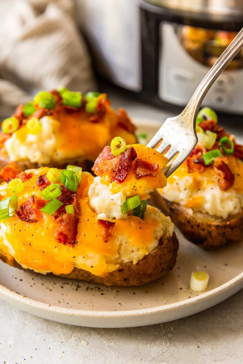 fork in crockpot twice baked potatoes