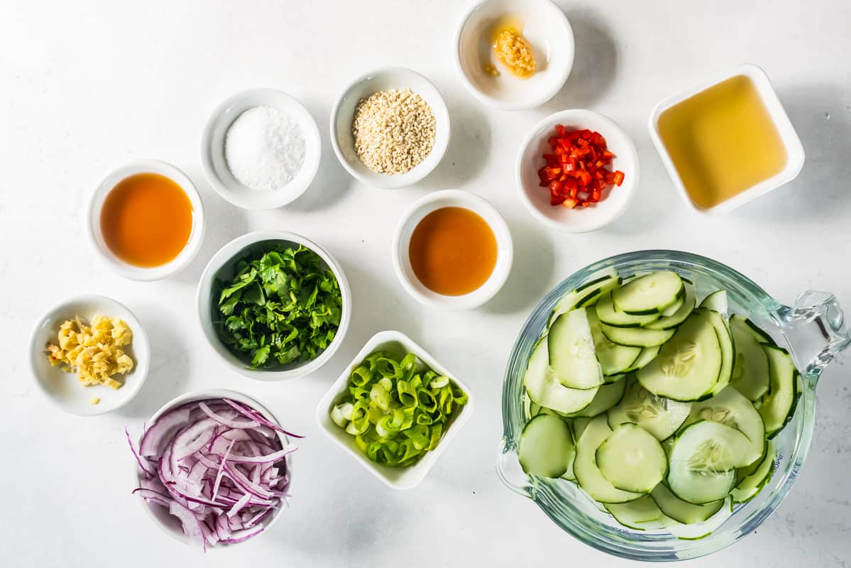 Ingredients to make Asian Cucumber Salad.