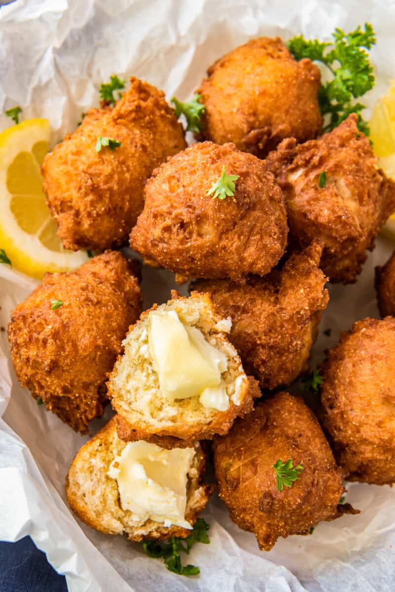 fried hush puppies in basket