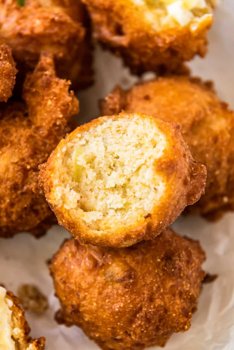 up close inside of fried hush puppies
