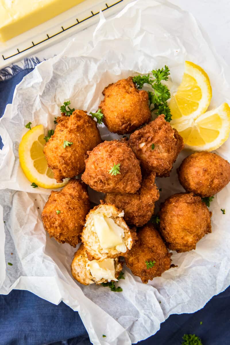basket with deep fried hush puppies