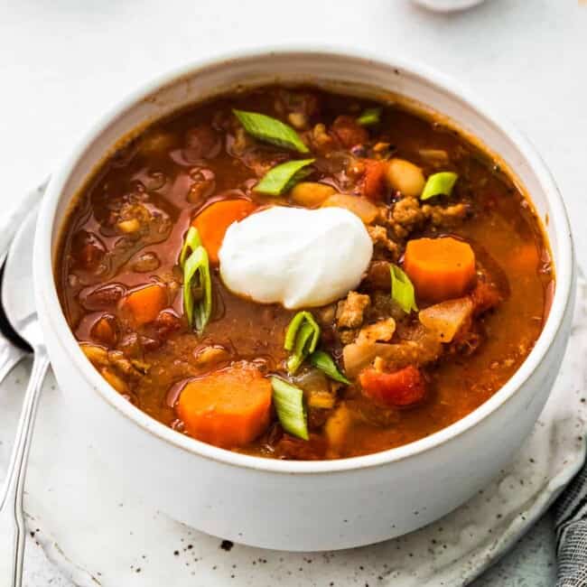 side view of instant pot turkey chili