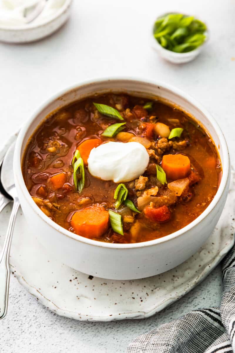 side view of instant pot turkey chili
