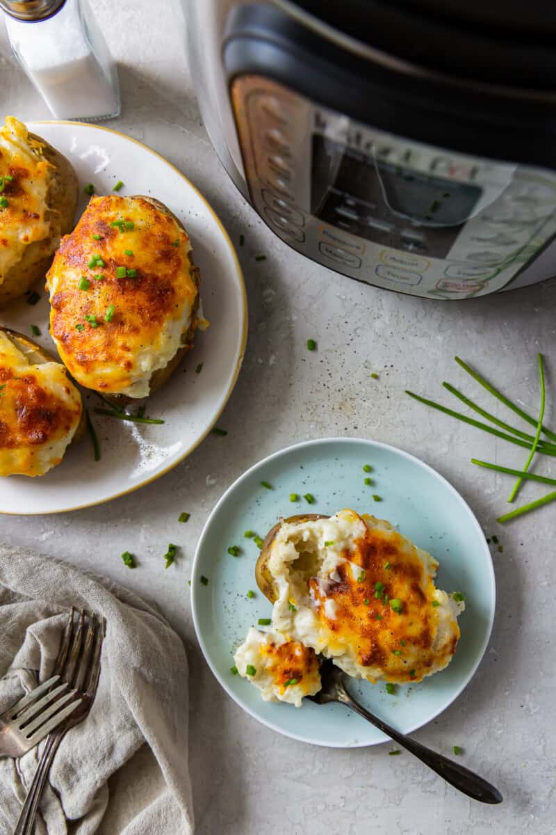 instant pot twice baked potatoes on plates