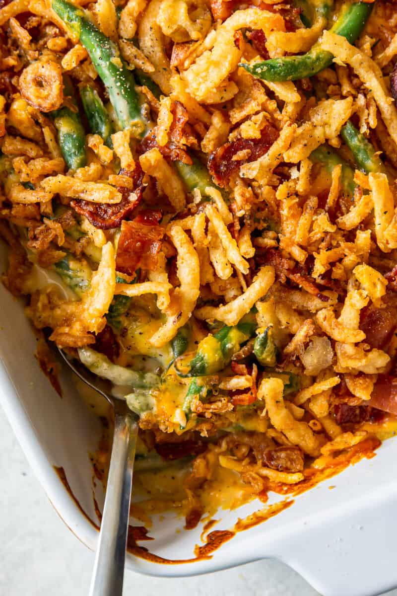 up close loaded green bean casserole