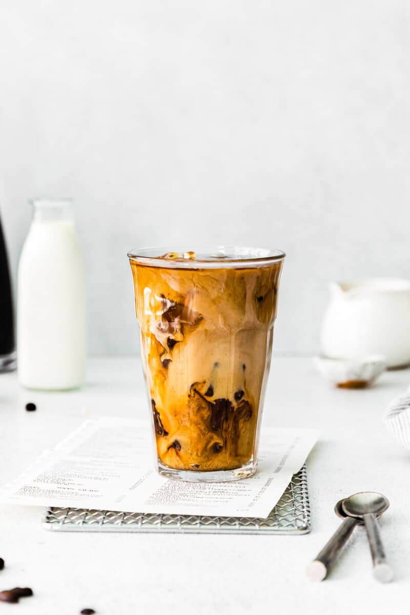 pumpkin cream cold brew in glass cup