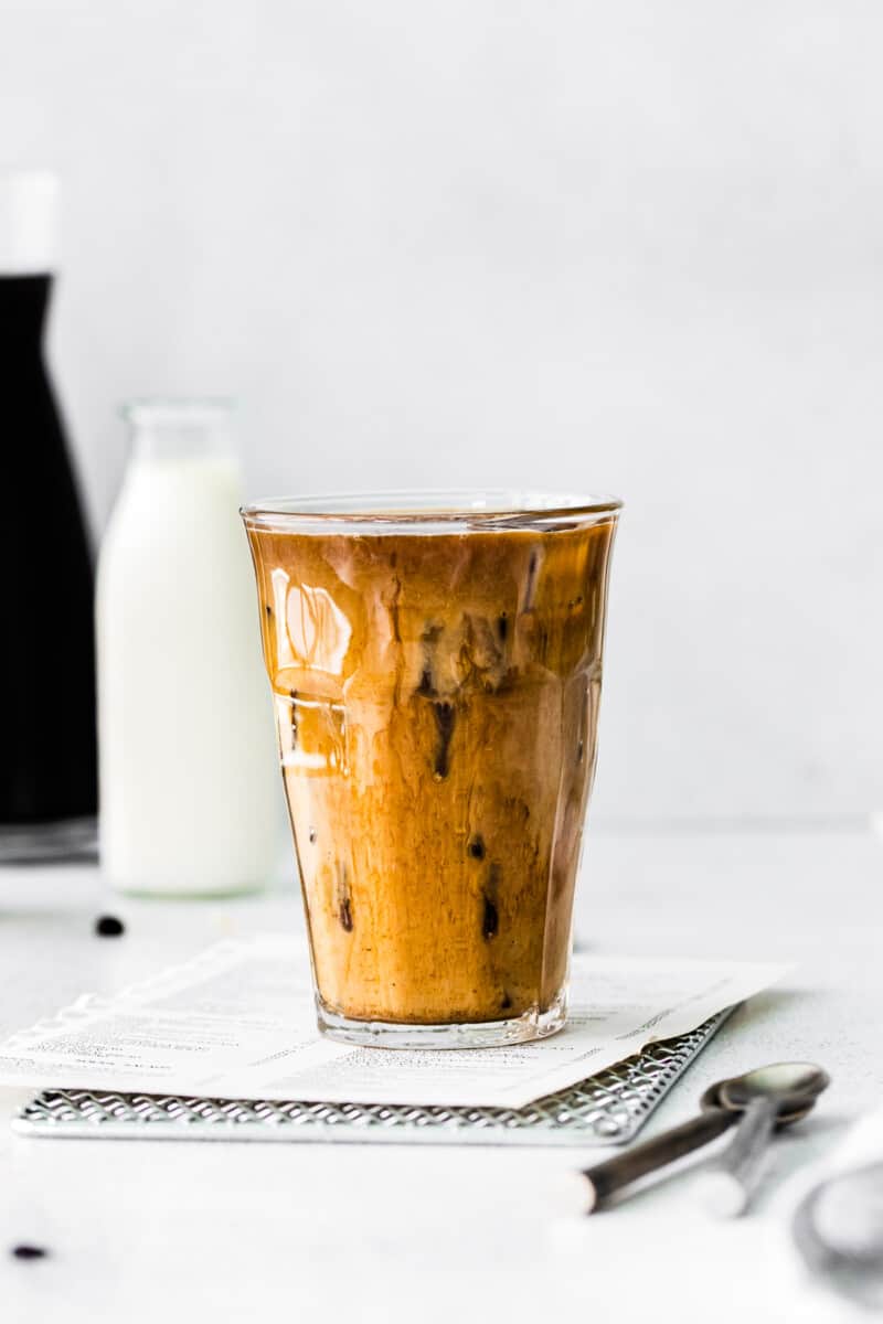 pumpkin cream cold brew in glass cup