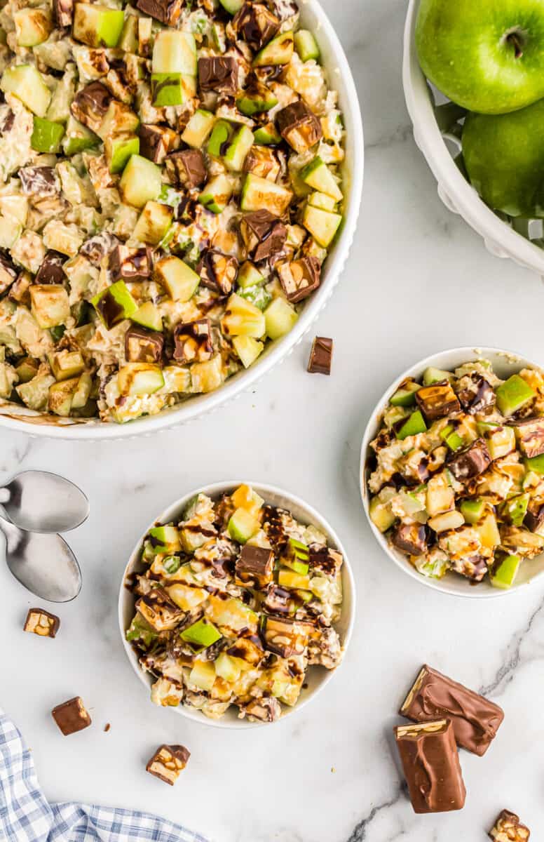 3 bowls of snickers apple salad