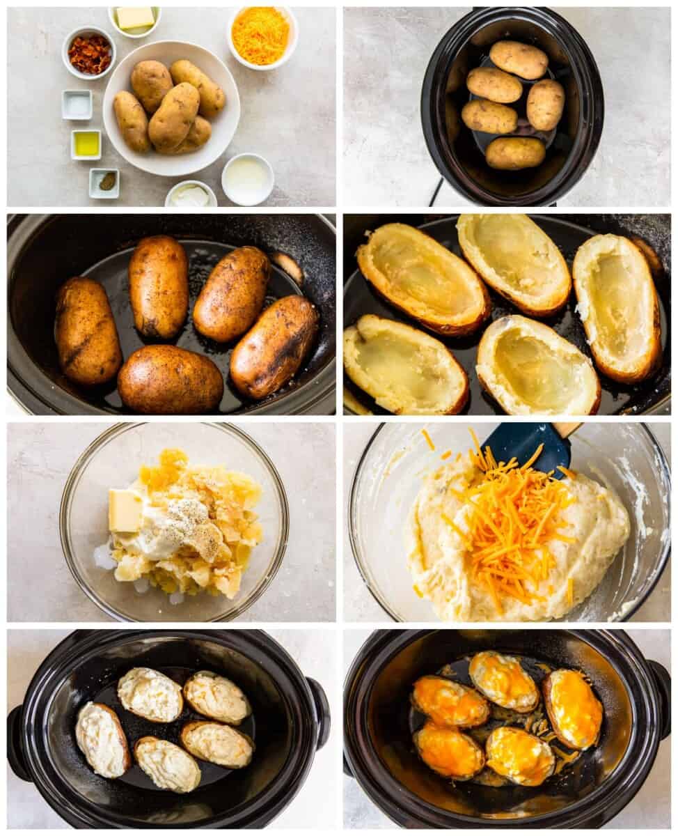 step by step photos for how to make crockpot twice baked potatoes