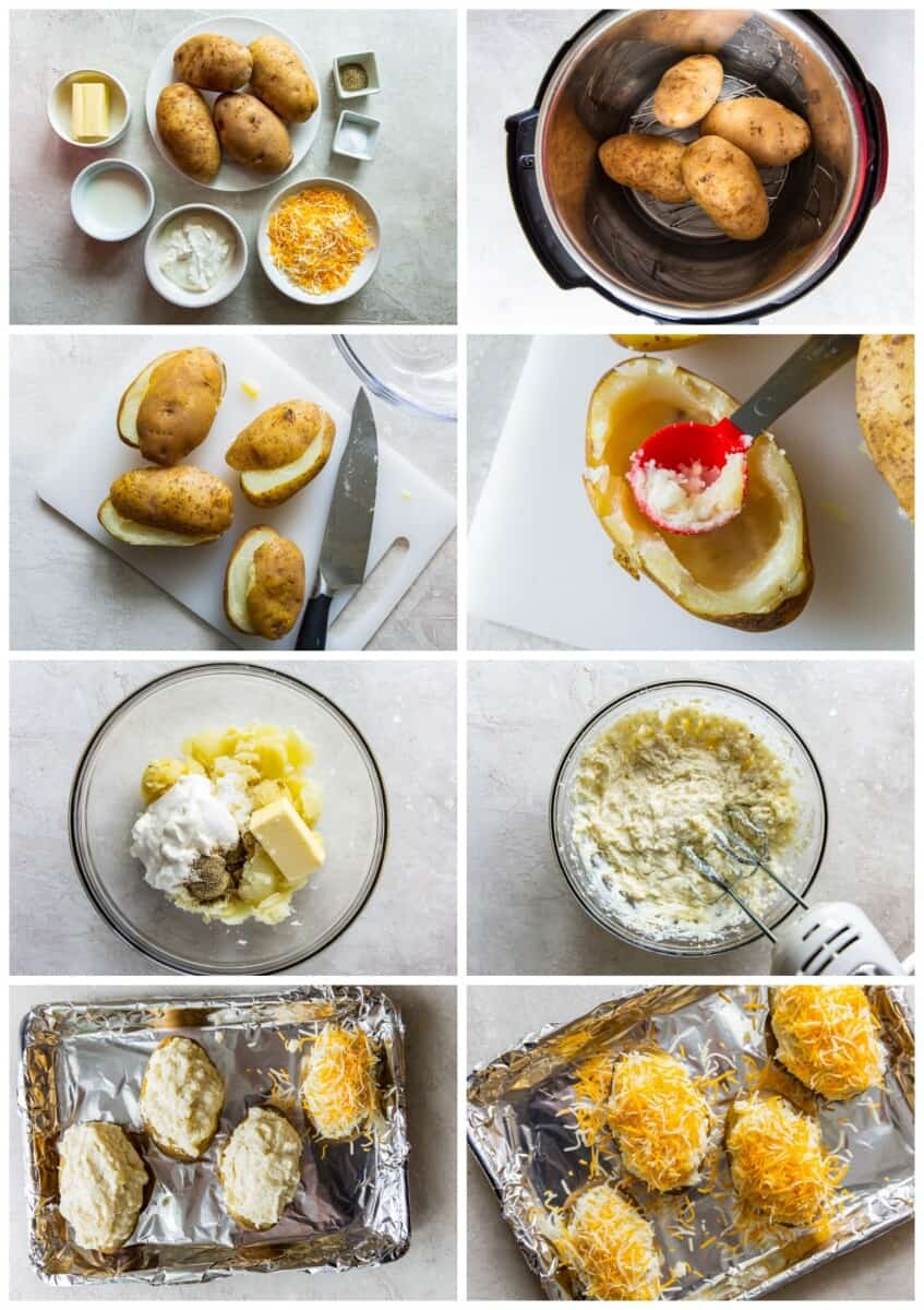 step by step photos for how to make instant pot twice baked potatoes