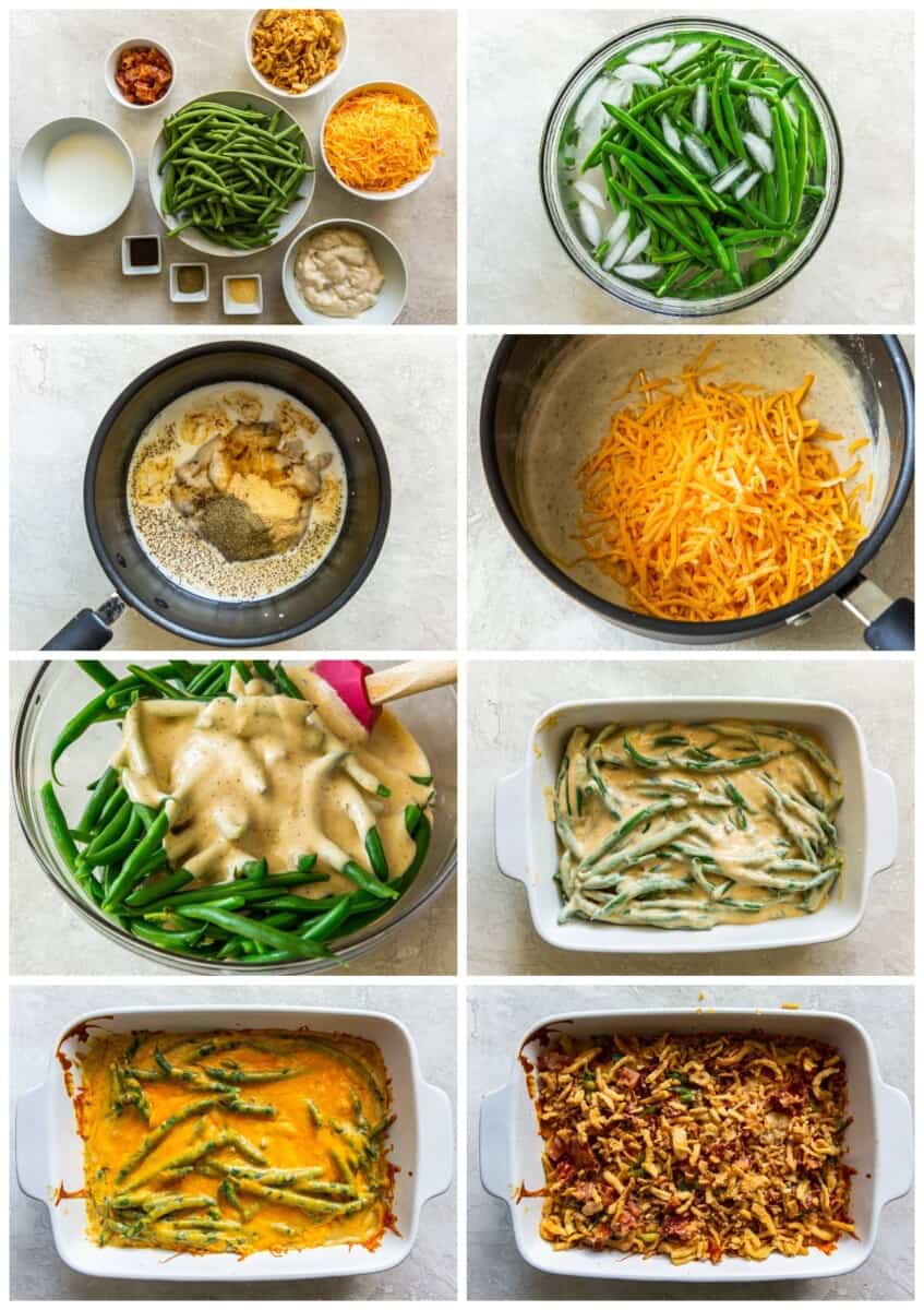 step by step photos for how to make loaded green bean casserole