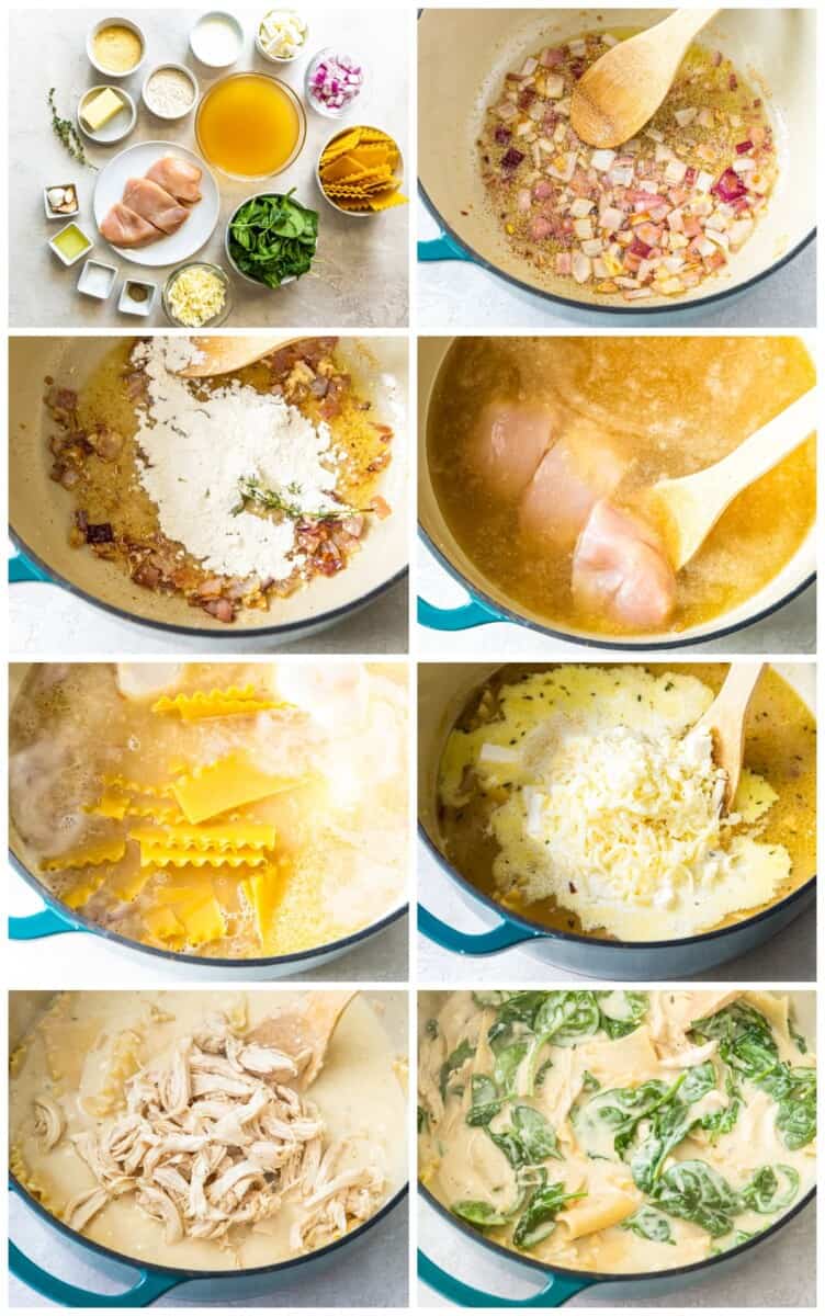 step by step photos for how to make white chicken lasagna soup