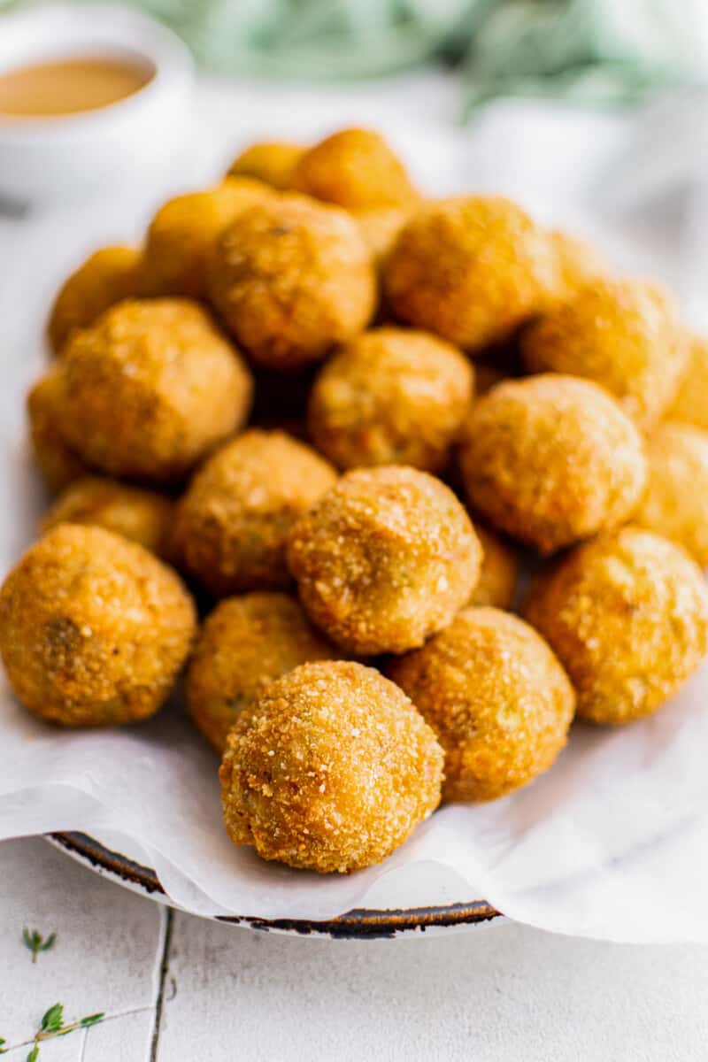 fried turkey croquettes on serving tray