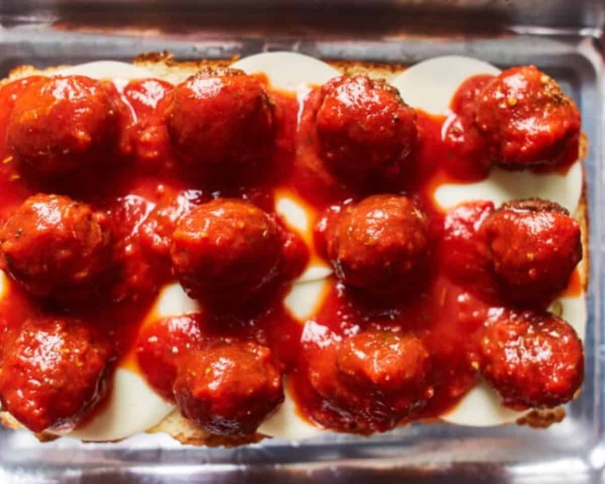 Marinara sauce over the meatballs.
