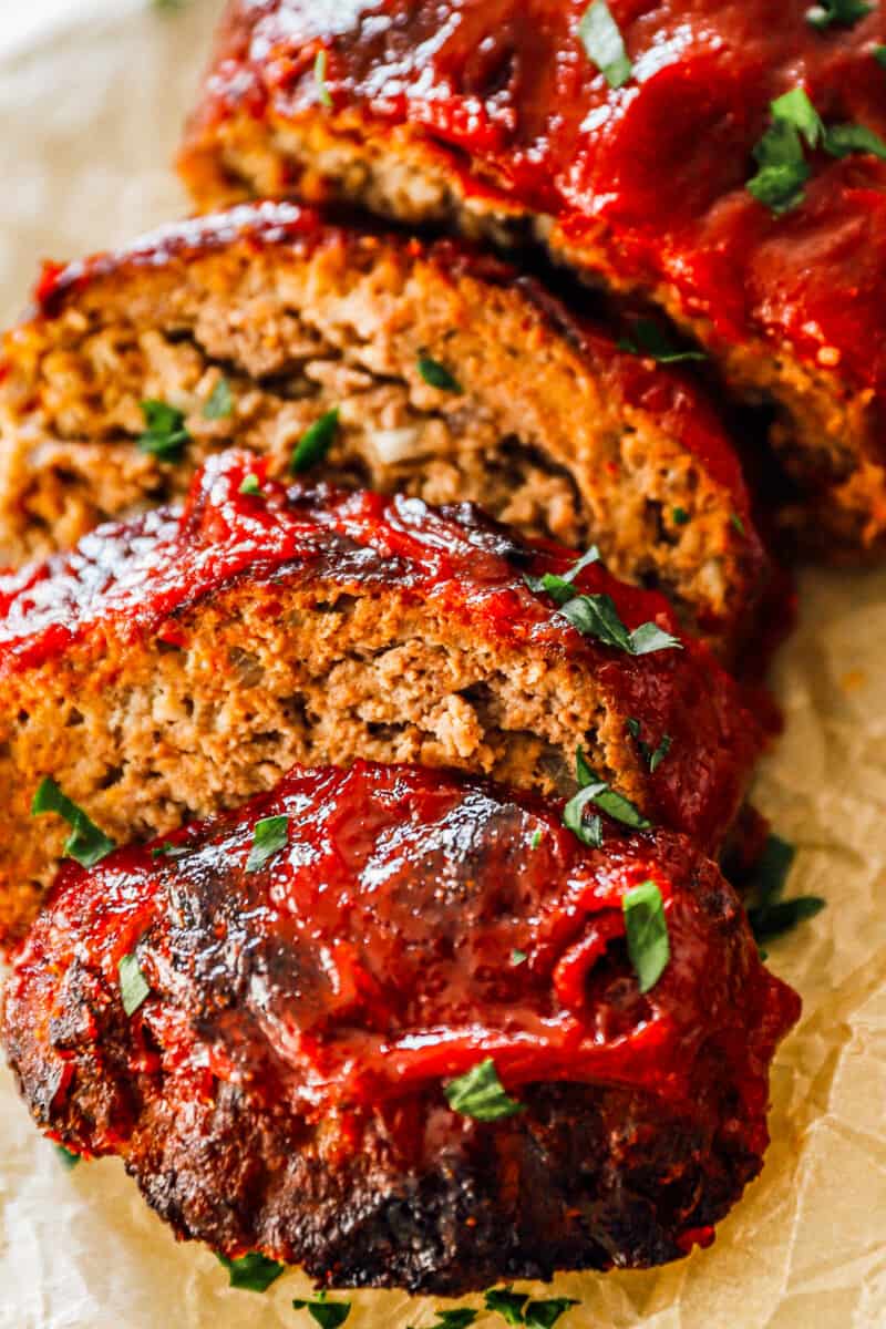 up close sliced air fryer meatloaf