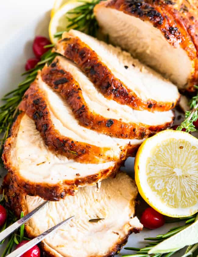 up close slices of air fryer turkey breast