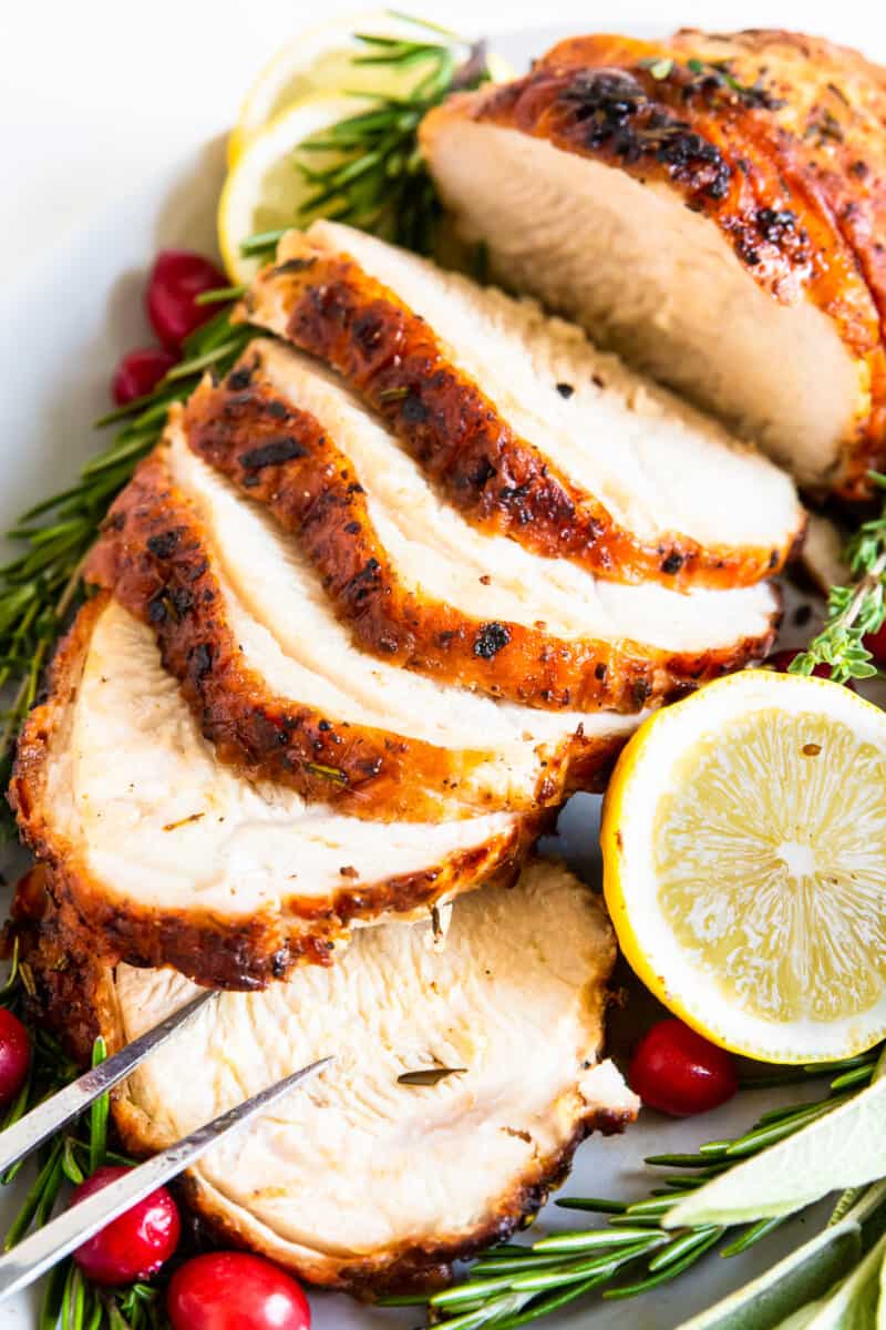 up close slices of air fryer turkey breast
