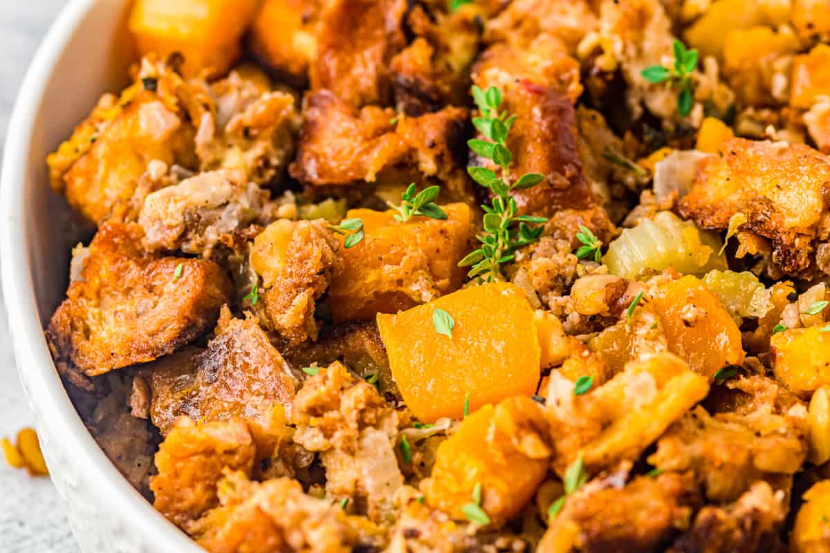 side view of butternut squash stuffing