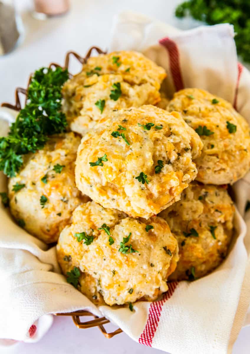 basket with cheddar bay biscuits